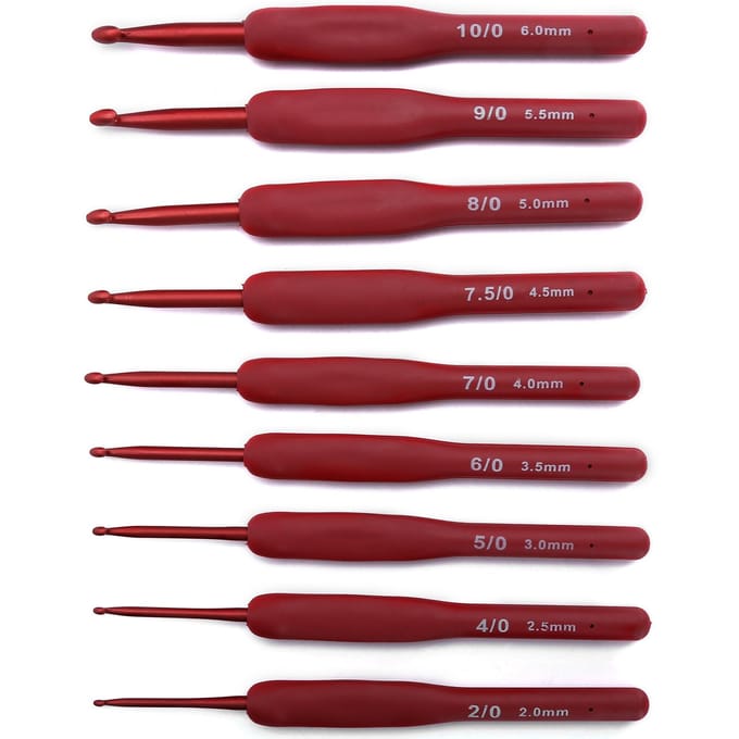 Lot de 9 crochets ergonomiques pour pull, fil à coudre, poignée rouge, accessoires d'artisanat, outils de tricot brown