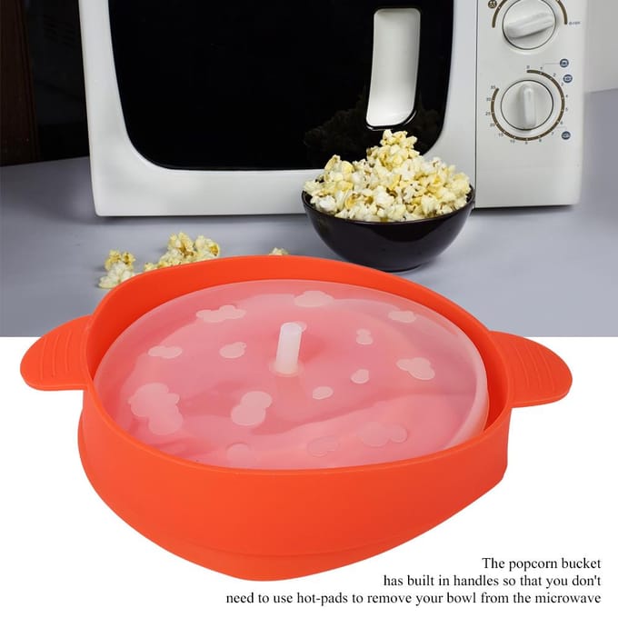 Rode Siliconen Magnetron Popcorn Emmer met Handvat Deksel Veilig Opvouwbare Popcorn Maker Kom red
