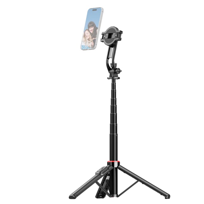 Uitschuifbaar Selfie Stick Statief voor Telefoon Max. Lengte 130cm met Afneembare Magnetische Telefoonclip zwart