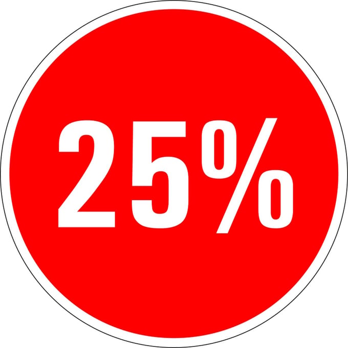 Korting sticker 25% op vel 40 mm - 10 per vel