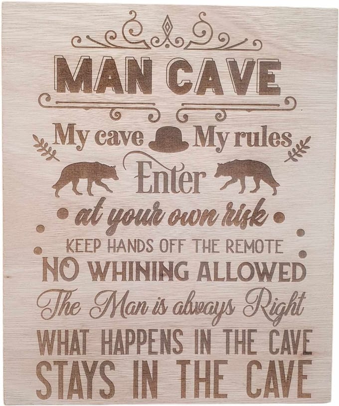 Tekstbord - mancave - overkapping - gelaserd - mannen - vader