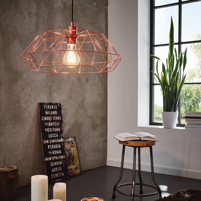 EGLO Vintage Carlton 2 - Hanglamp - 1 Lichts -  Ø455 mm. - Koper - Zwart