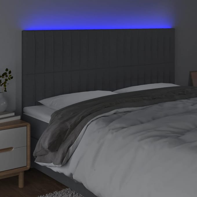 vidaXL - Hoofdbord - LED - 180x5x118/128 - cm - stof - donkergrijs