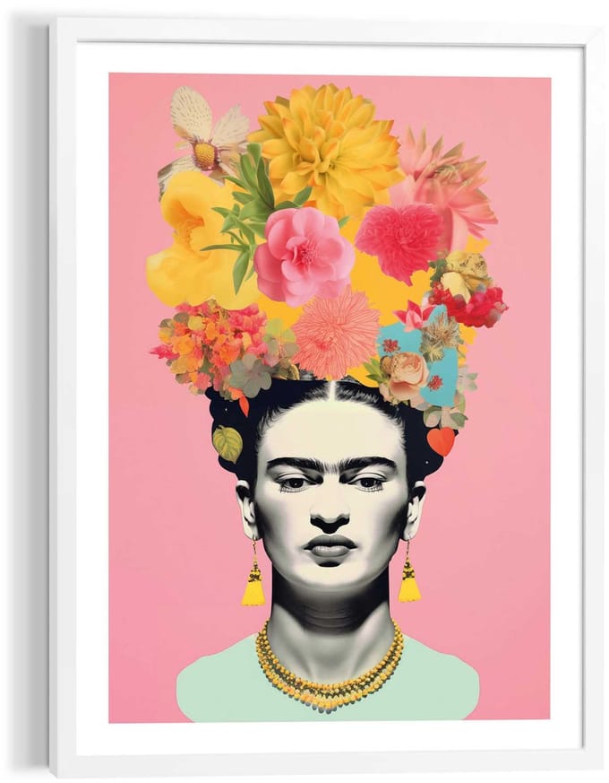 Schilderij Frida Kahlo - Bloemen - 70 x 50 - Hout - REINDERS