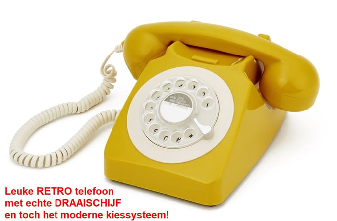 Retro vaste telefoon - met draaischijf - toonkiezend - mosterd
