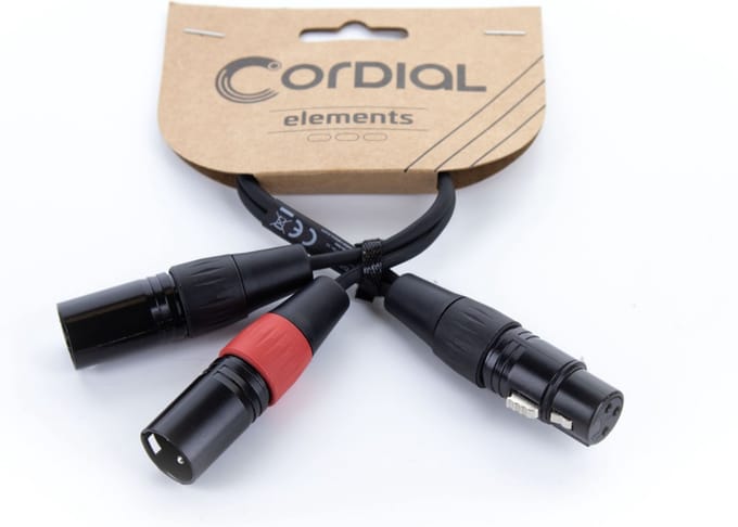 Cordial EY 0,3 FMM XLR Y-adapter [1x XLR-bus 3-polig - 2x XLR-stekker 3-polig] 0.30 m Zwart