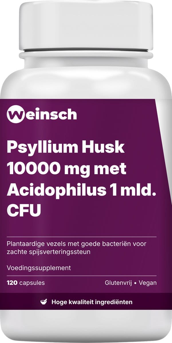 Weinsch Psyllium Husk 10000 mg met Acidophilus 1 mld. CFU | 542mg | 120 capsules