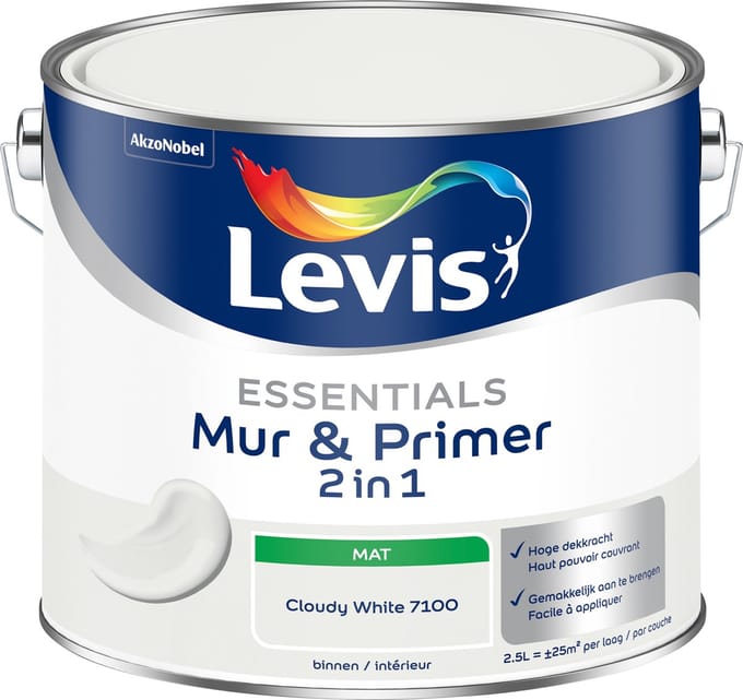 Levis - Essentials Mur & Primer - Cloudy White - 2,5 L