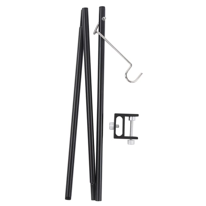 Support de lanterne de camping pliable en alliage d'aluminium, crochet simple, avec sac de rangement black