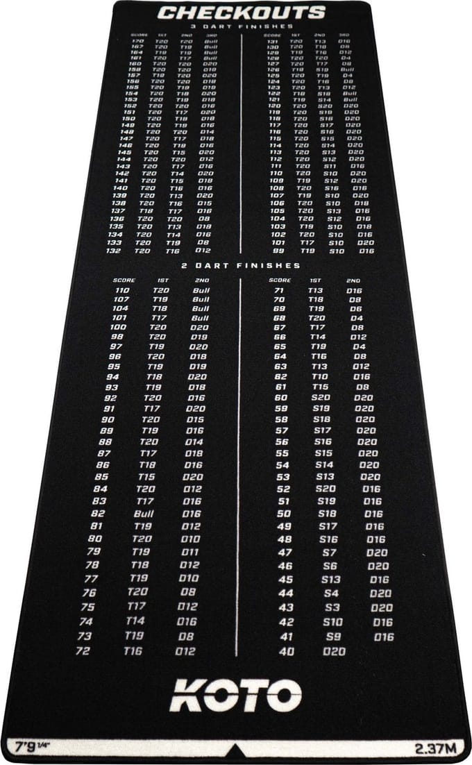 KOTO - Carpet Checkout Dartmat - Zwart -237 x 80 cm - Score Indicator - Antislip
