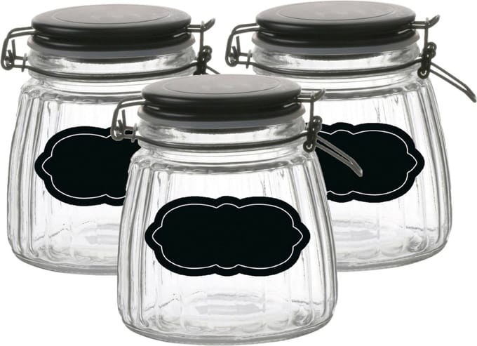 Weckpot/inmaakpot - 4x - 1L - glas - met beugelsluiting - incl. etiketten