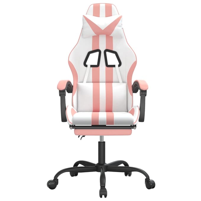 vidaXL - Gamestoel - met - voetensteun - kunstleer - wit - en - roze