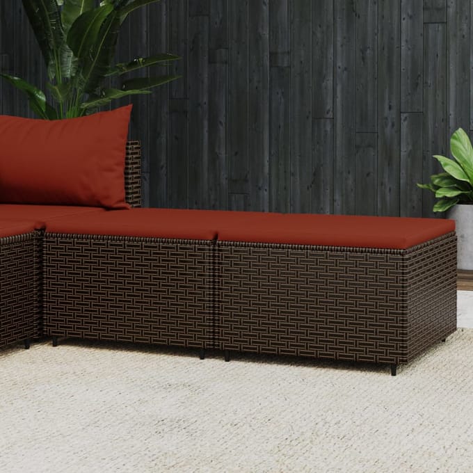vidaXL - Voetensteunen - 2 - st - met - kussens - poly - rattan - bruin