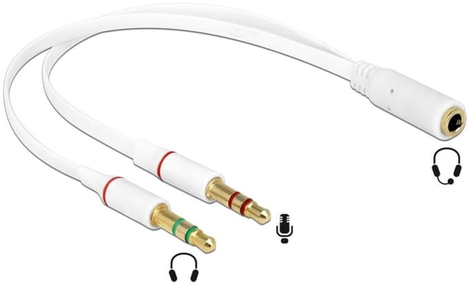 2x 3,5mm > 3,5mm 4-polig headset adapter (CTIA/AHJ) / verguld - wit - 0,20 meter