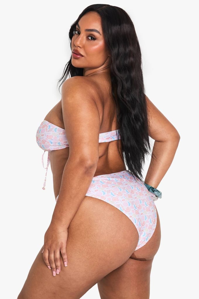 boohoo Dames Plus top met schelpprint-afwerking bandeautop | Violet | Maat: 48