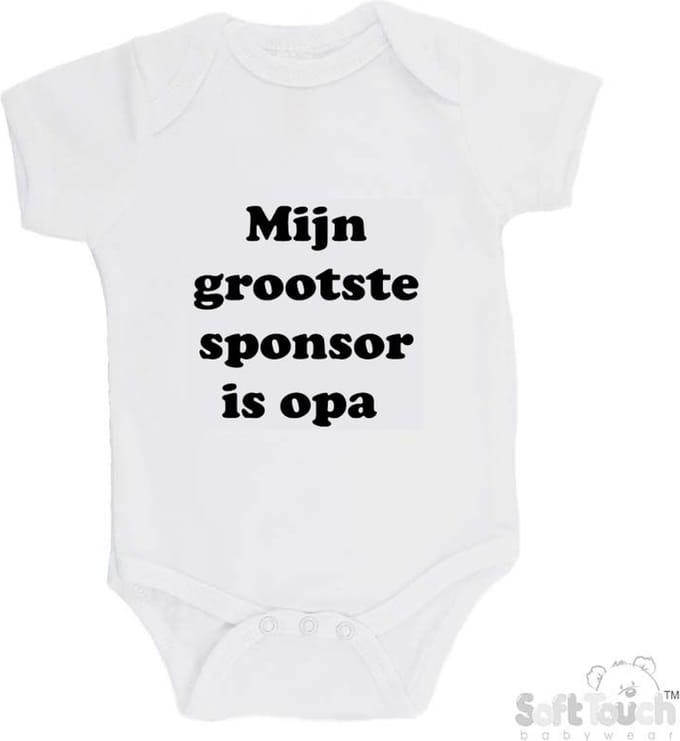 100% katoenen Romper "Mijn grootste sponsor is opa" Unisex Katoen Wit/zwart Maat 56/62
