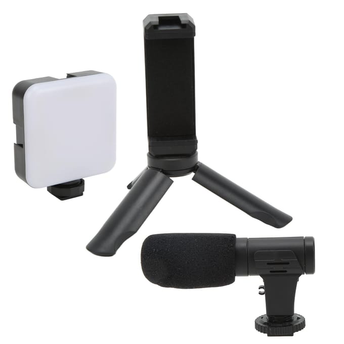 Professionele smartphone vlogsets met statief, invullicht en microfoon voor camera-opnames. black