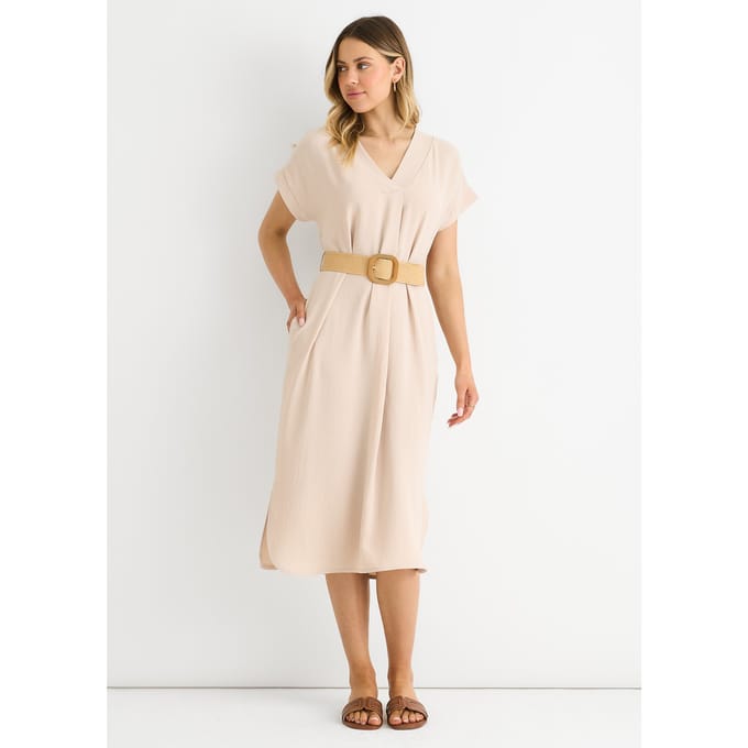Beige Air Flow oversized jurk met ceintuur