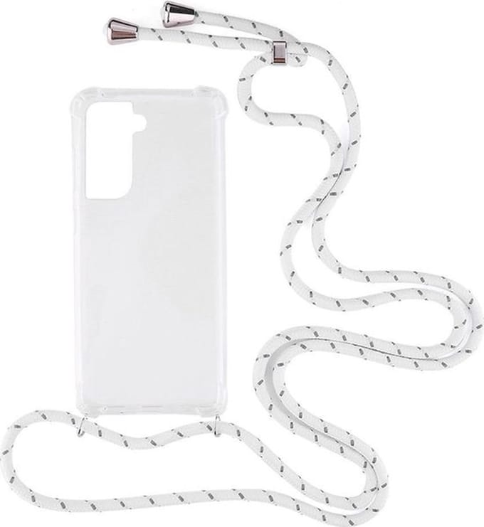 Shop4 - Geschikt voor Samsung Galaxy S21 Hoesje - Zachte Back Case met Koord Multi Wit