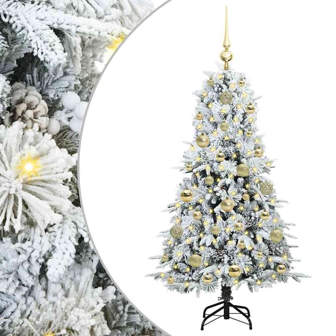 vidaXL - Kunstmatige - Hinged - Kerstboom - met - 150 - LED - Wit - 120 - cm - PE - en - PVC