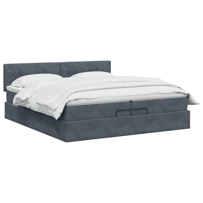 vidaXL - Ottoman - bed - met - matras - Donkergrijs - 200 - x - 200 - cm - Fluweel