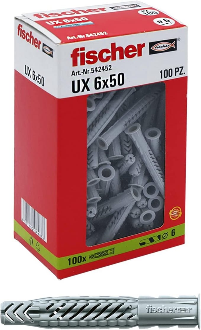Universele pluggen 6x50mm voor alle bouwmaterialen zoals baksteen en gipsplaat