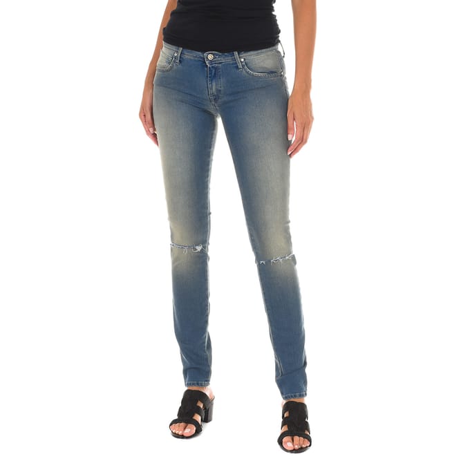 Lange denim broek versleten en gescheurd effect 10DB50262 vrouw