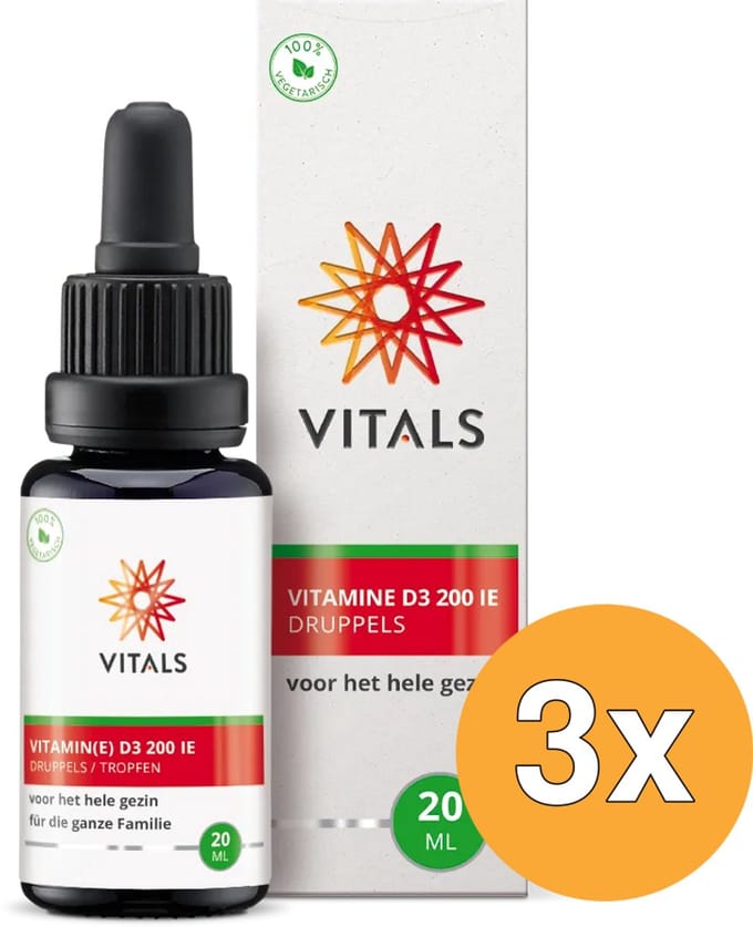 3x Vitals Vitamine D3 druppels (20 ml)