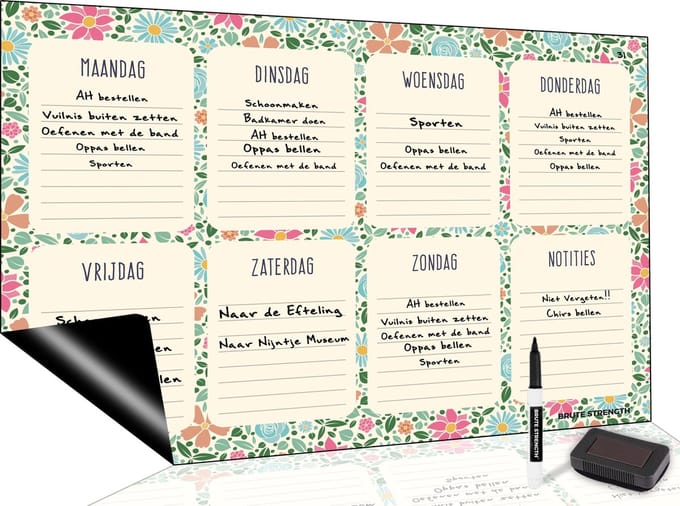 Brute Strength - Magnetisch Weekplanner whiteboard (28) - A3 - Planbord - Dagplanner kind  - To Do Planner kinderen