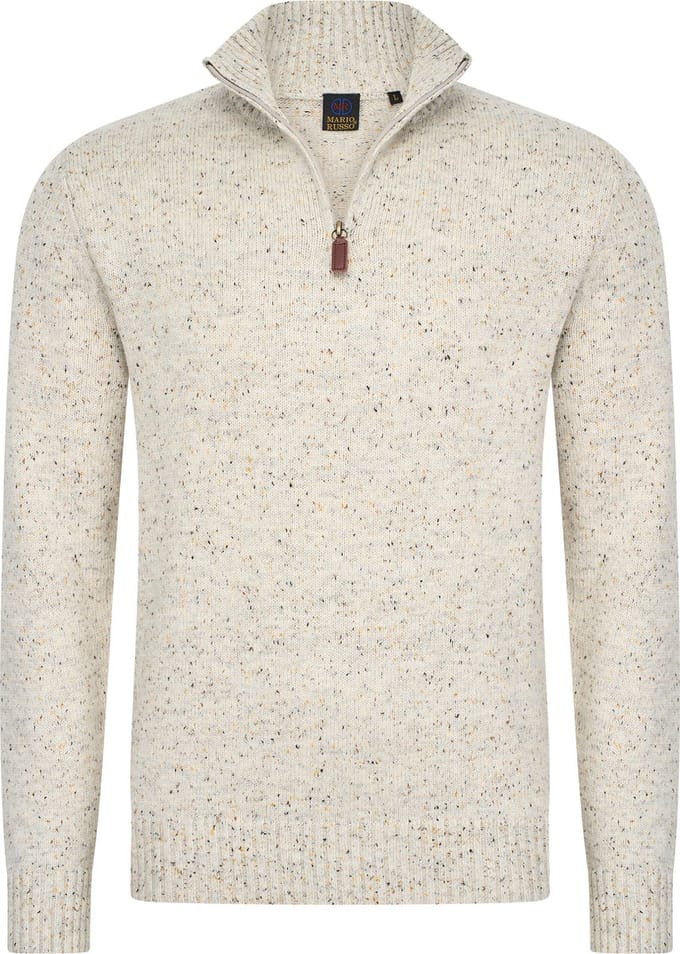 Mario Russo Skipper - Heren Trui - Half Zip - Beige - M