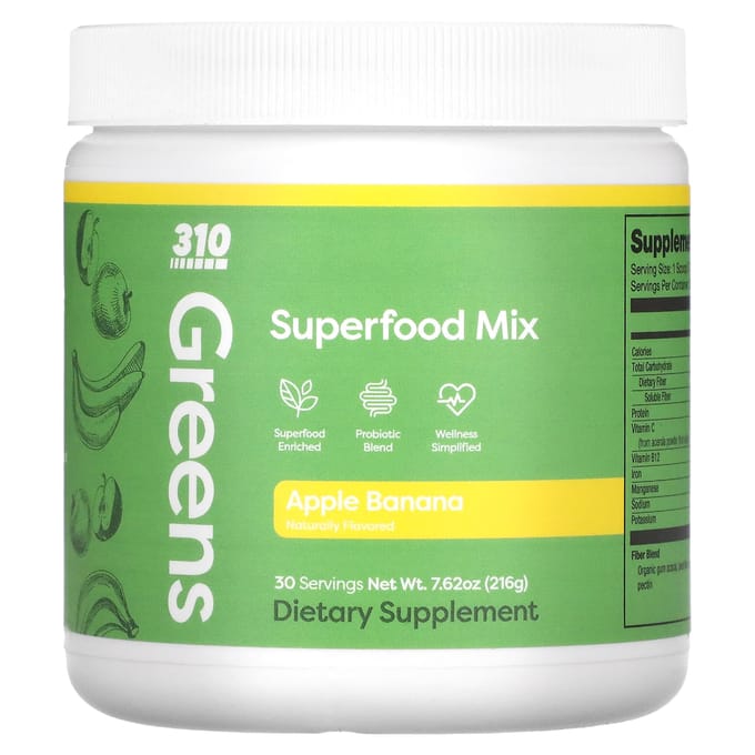 310 Nutrition, Greens, Mélange Superaliment, Pomme Banane, 7,62 oz (216 g)
