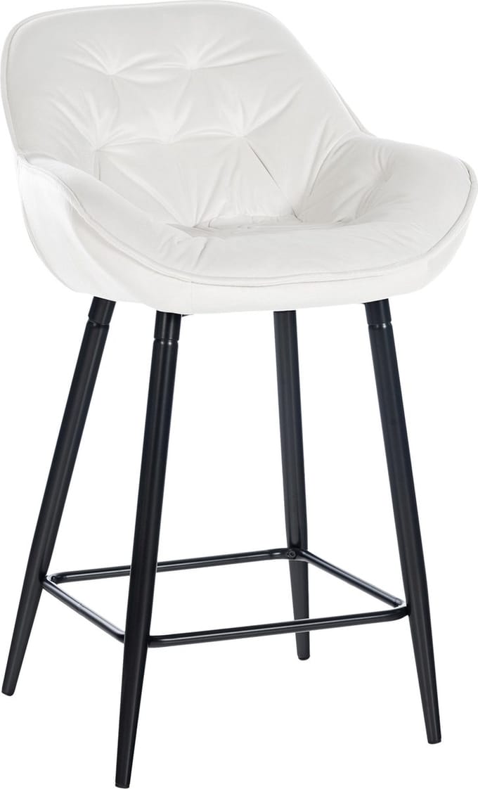 CLP Gibson 76 Barkruk - Met armleuning - Met rugleuning - Fluweel - Velvet - cremewit/zwart