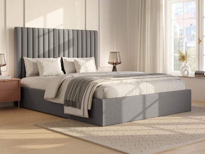 Vente-unique Bed met opbergruimte fluweel grijs 160 x 200 cm