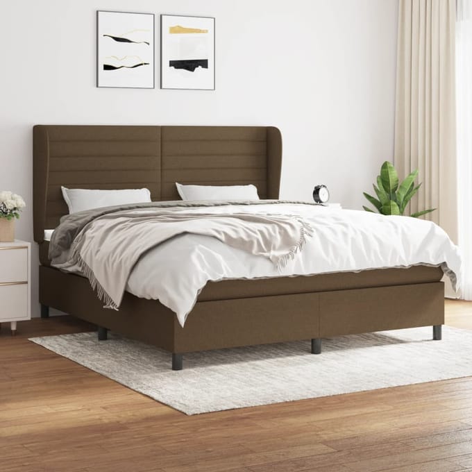vidaXL - Boxspring - met - matras - stof - donkerbruin - 160x200 - cm