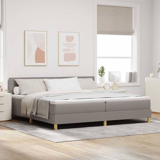 vidaXL - Boxspring - bed - met - kussen - met - hoofdeinde - Taupe - 200 - x - 200 - cm - Stof