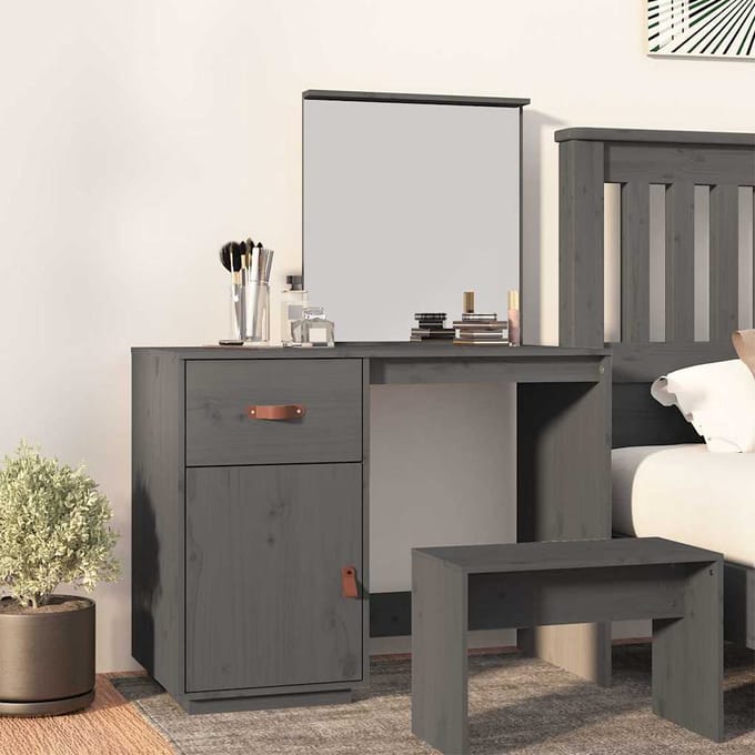 vidaXL - Kaptafel - 95x50x134 - cm - massief - grenenhout - grijs