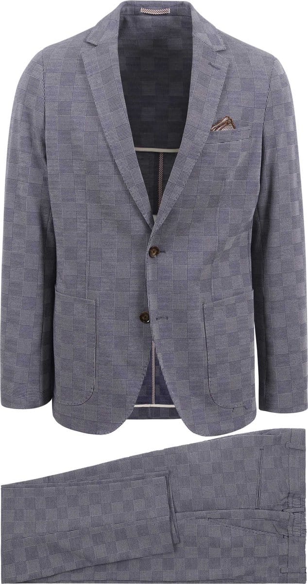 Suitable Kostuum Flex Ruiten Blauw - Maat 48 - Heren - Sneaker Suit
