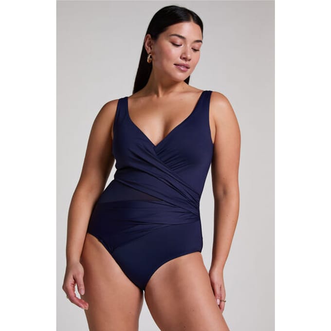 Hunkemöller Dames Badmode Badpak Shaping Shell Mesh - Blauw - maat XS