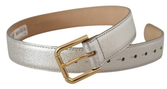 Dolce & Gabbana Zilveren Leer Gouden Logo Metaal Taillegesp Riem