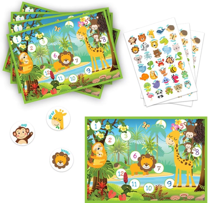 Beloningssysteem Jungle - 4 Grote Beloningskaarten & 105 Stickers - Zindelijkheidstraining
