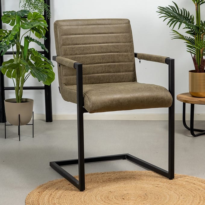 Bronx71® Industriële eetkamerstoel Block olijfgroen eco-leer - stoel