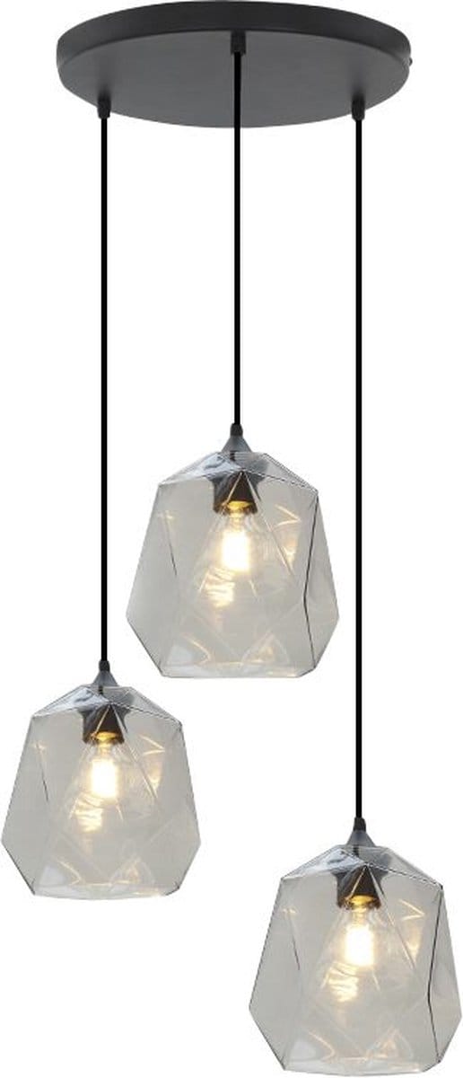 Olucia - JIAN - Hanglamp - Transparant / Zwart - 3L - Vorm: Overig