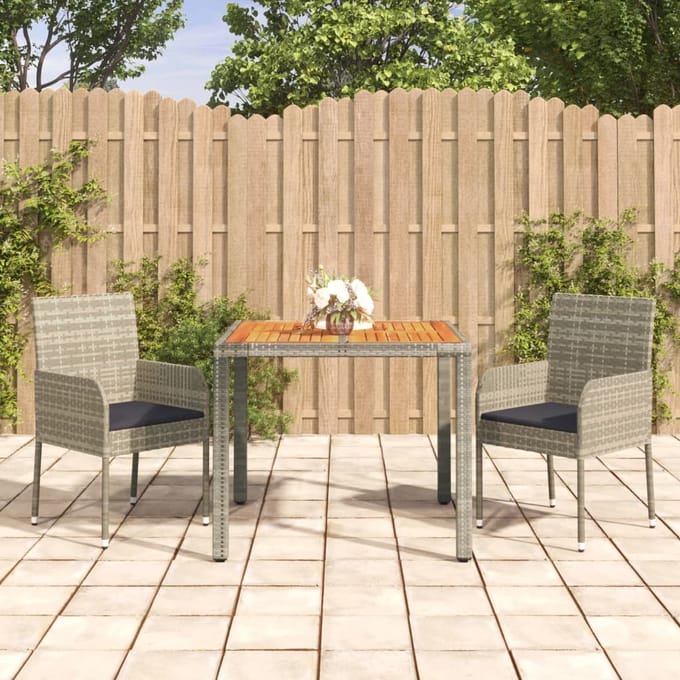 vidaXL - 3-delige - Tuinset - met - kussens - poly - rattan - grijs