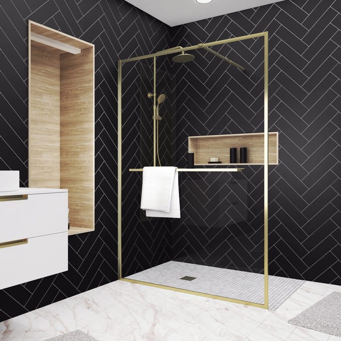 Aurlane Inloopdouche Golden Edge Shelf 140x200cm - Goud Profiel - 6 Mm Veiligheidsglas