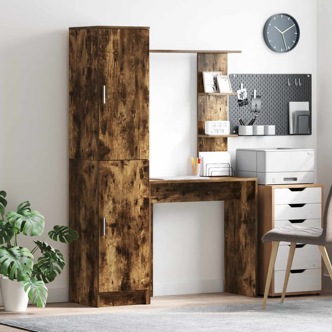 vidaXL - Bureau - met - plank - met - opslag - met - de - deur - 2 - st - Rook - Eiken