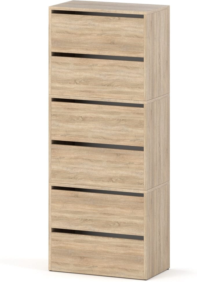 Meubel Square - Schoenenkast STEP - Set van 3 - Eiken - Modulaire schoenenkast zonder handgrepen