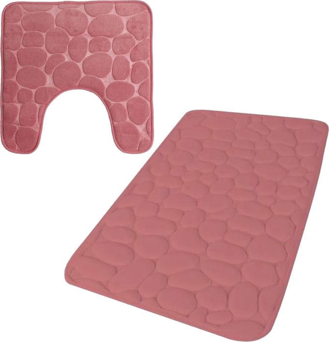 Urban Living badkamer droogloop matjes/tapijt - set 2x stuks - memory foam - oud roze