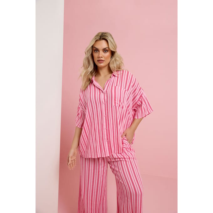 Yours Roze Gestreept Overhemd Van Kreukelstof Size 44