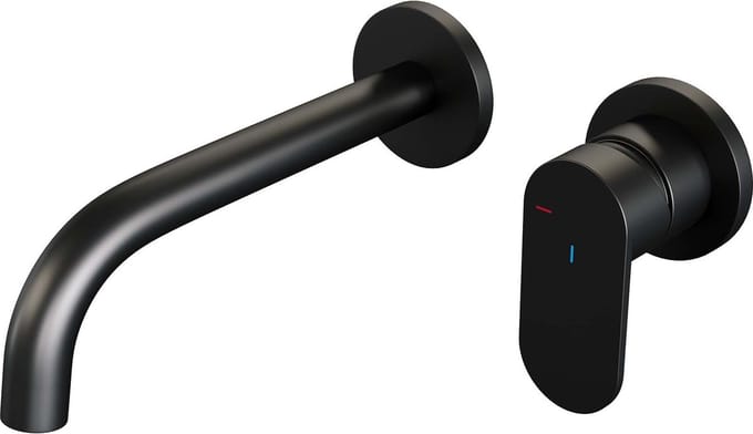 Brauer Black Edition Wastafelmengkraan inbouw - gebogen uitloop links - hendel breed plat - model C 1 - mat zwart