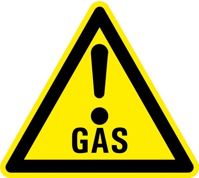 Waarschuwingssticker gas met uitroepteken 200 mm